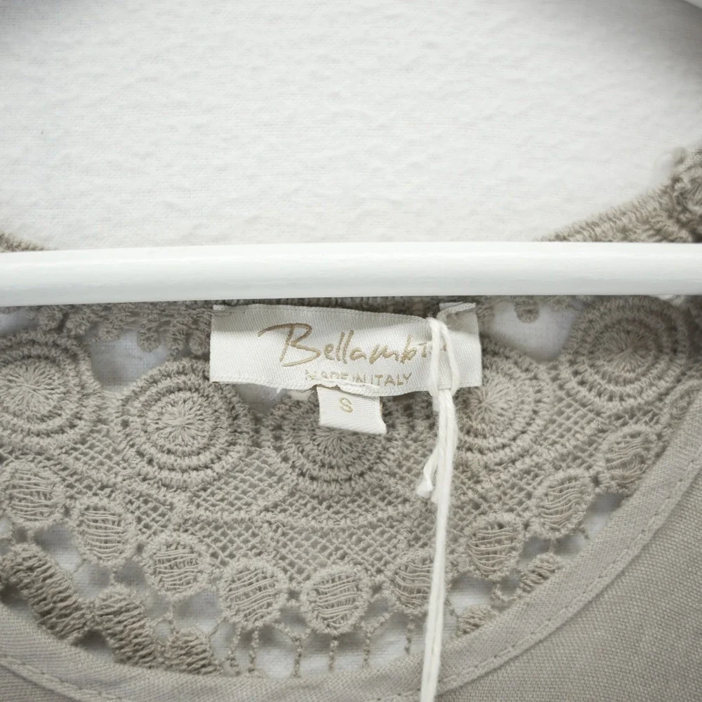 Bellambra Italy Linen Crochet Lace Shift Dress Tan Beige Sleeveless NWT Small - Picture 3 of 9